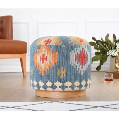 Taburet, Atelier del Sofa, 209FLF1437, 50% bumbac, 50% in, Albastru