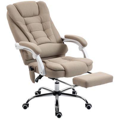 Vinsetto Fotoliu de birou executiv cu masaj și încălzire, înălțime reglabilă, spătar rabatabil, stofă din in, bej | Aosom Romania