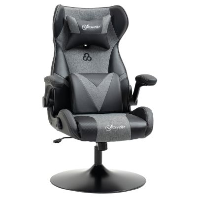 Vinsetto Fotoliu de gaming ergonomic cu bază rotundă înălțime reglabilă, brațe rabatabile, perne pentru cap și lombari PU gri și negru | Aosom Romania