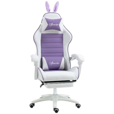 Vinsetto Scaun Gaming cu Urechi de Iepuraș, Suport pentru Picioare, Perne, Reglabil și Reclinabil, Mov | Aosom Romania