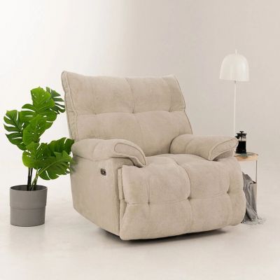 Fotoliu cu recliner, Atelier del Sofa, 752EST1514, Lemn de carpen;PAL, Crem