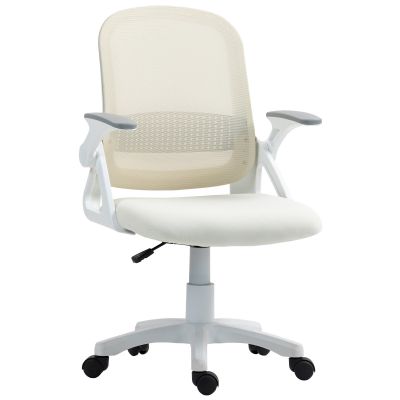HOMCOM Scaun mesh respirabil, scaun rotativ ergonomic cu cotiere rabatabile și suport lombar, Alb | Aosom Romania