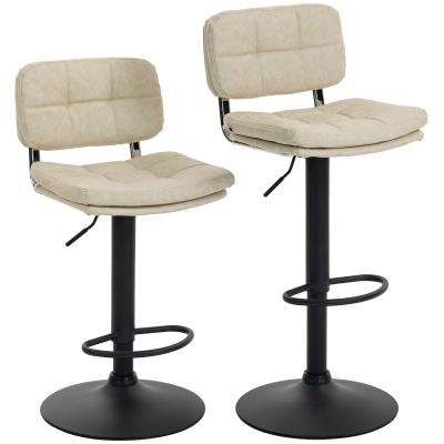 HOMCOM Set de 2 scaune de bar vintage capitonate - rotative, reglabile - suport pentru picioare - tapițerie sintetică cremă | Aosom Romania