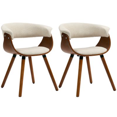 HOMCOM Set de 2 scaune pentru sufragerie, scaune de bucătărie tapițate cu spătar curbat și picioare din lemn masiv, bej | Aosom Romania