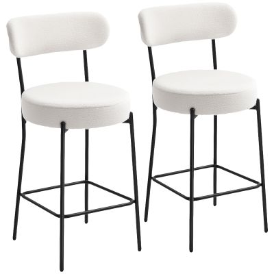 HOMCOM Set de 2 taburete de bar din țesătură bouclette, scaune de bar cu spătar curbat, suport picioare, 49x52x95cm, crem | Aosom Romania