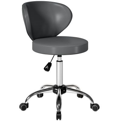 HOMCOM Taburet cu roți, taburet de masaj din PU cu înălțime reglabilă 73-88 cm și spătar, pivotant 360°, gri | Aosom Romania