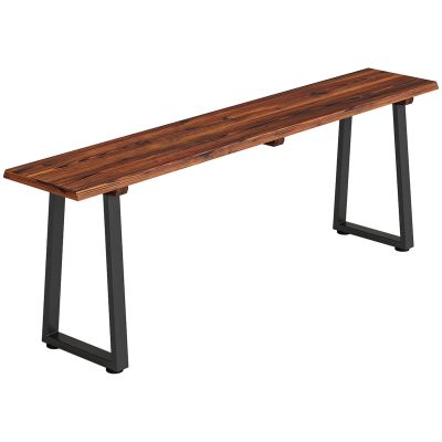 Outsunny Banc de grădină din lemn fără spătar, picioare trapezoidale din oțel, 2 locuri cu aspect de lemn, 150x28x48 cm, carbonizat | Aosom Romania