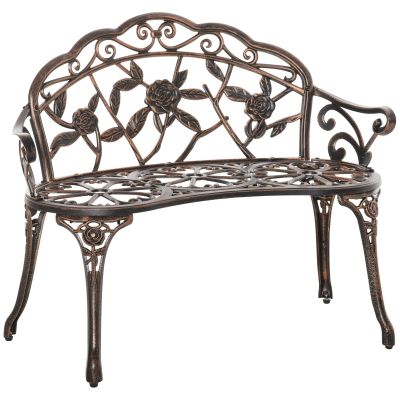 Outsunny Bancă de grădină 2 locuri din metal, bancă în stil retro, bancă de parc cu model floral 100 x 54 x 78 cm, Bronz | Aosom Romania