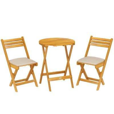 Outsunny masă și scaune pentru balcon, masă și scaune pentru exterior, set masă și scaune balcon, set bistro, set balcon pliabil lemn masă și scaune | Aosom Romania
