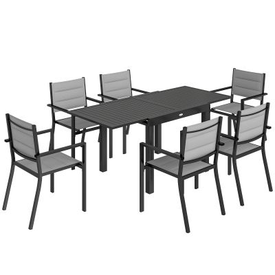Outsunny masă pentru grădină cu scaune, set masă și scaune pentru grădină, masă și scaune pentru exterior, set de dining pentru grădină, masă extensibilă pentru exterior, set masă și scaune din aluminiu | Aosom Romania