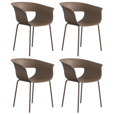 Outsunny Scaune de grădină Set 4 buc ergonomice pentru balcon cu design decupaj cotiere rezistente la intemperii Cafeniu | Aosom Romania