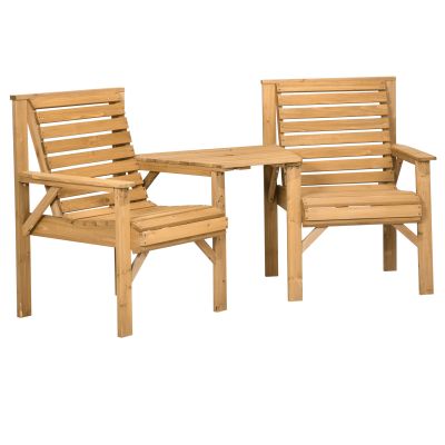 Outsunny Set bistro 3 piese din lemn rezistent la intemperii, set mobilier de grădină cu design cu lamele, orificiu pentru umbrelă Maro | Aosom Romania