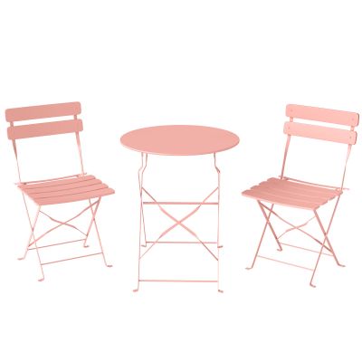 Outsunny Set bistro de grădină 3 piese Masă și 2 scaune pliante cu lamele Dublă protecție anti-rugină Roz | Aosom Romania