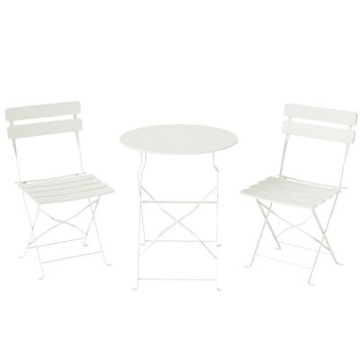 Outsunny Set bistro de grădină 3 piese pliabil Masă bistro cu 2 scaune Șezut cu lamele Picioare duble în X Alb-crem | Aosom Romania