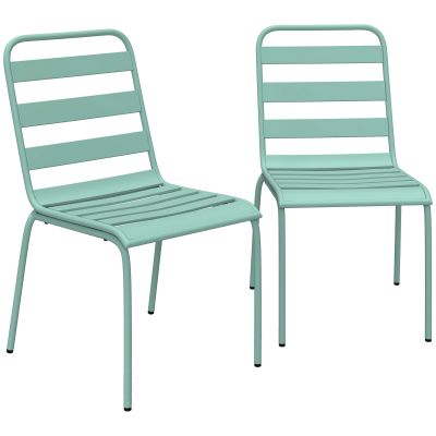Outsunny Set de 2 Scaune Stivuibile din Metal, pentru Terasă și Grădină, Verde | Aosom Romania