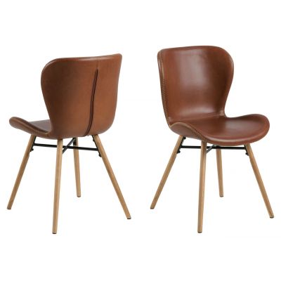 Scaun Batilda -A1, Actona, 47x53x82.5 cm, piele ecologica/lemn de stejar, brandy