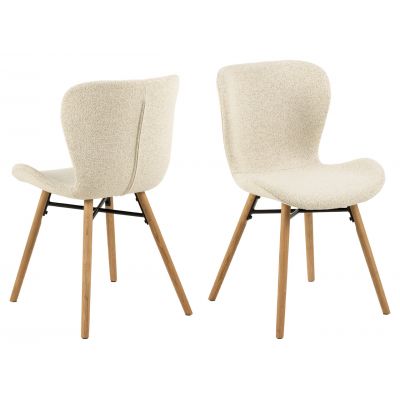 Scaun Batilda -A1 Zip, Actona, 47x53x82.5 cm, tesatura Boucle/lemn de stejar, crem