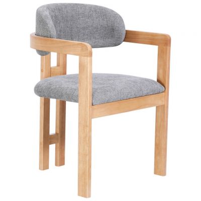 Scaun Cu Brațe din lemn, textil, gri, culoare lemn stejar