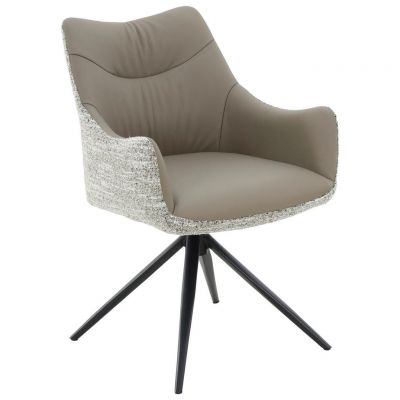 Scaun Cu Brațe din metal, textil, piele, negru, maro deschis