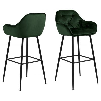 Scaun de bar Brooke, Actona, 52x53x104 cm, catifea/otel, verde forest