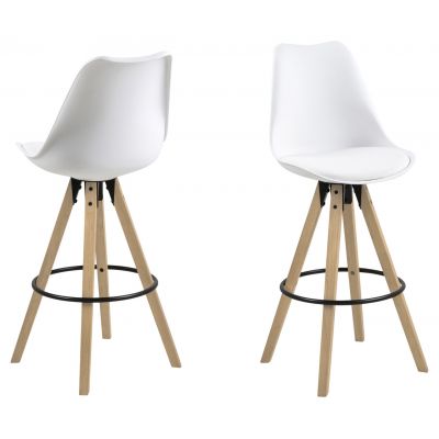 Scaun de bar Dima, Actona, 48.5x55x111.5 cm, piele ecologica/lemn de cauciuc, otel, alb zapada