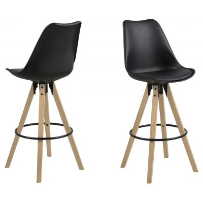 Scaun de bar Dima, Actona, 48.5x55x111.5 cm, piele ecologica/lemn de cauciuc, otel, negru