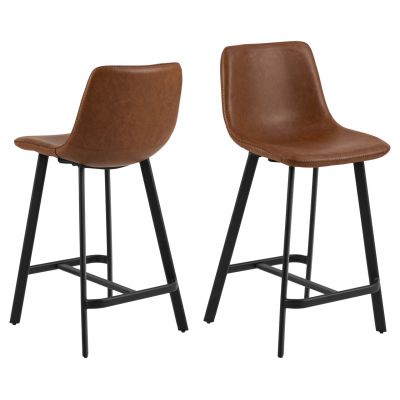 Scaun de bar Oregon, Actona, 43.5x50x91.5 cm, piele ecologica/otel, brandy