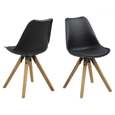 Scaun Dima, Actona, 48.5x55x85 cm, piele ecologica/lemn de cauciuc, negru/natural