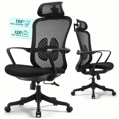 Scaun ergonomic Timebox, 135°, Inaltime Reglabila, Negru - Default Title