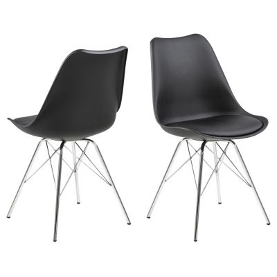 Scaun Eris, Actona, 48.5x54x85.5 cm, piele ecologica/otel, negru/crom