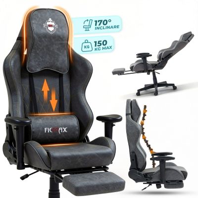 Scaun Gaming Clasic din Piele, Cilindru Clasa 4, Negru - Default Title