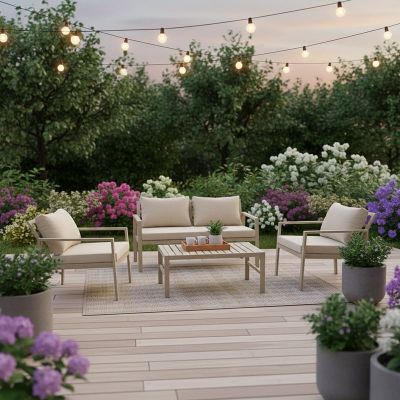 Set de gradina 4 buc. Gardenly, Bej, 141x68.5x72 cm