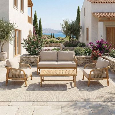 Set de gradina 4 buc. Malibu II, Natural, 128x76x65 cm