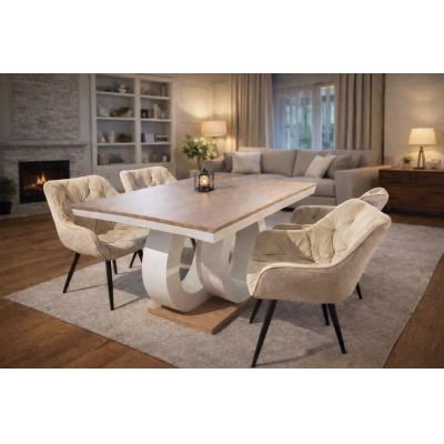 Set Dining Elegance Extensibil – Masă + 4 Scaune Catifea