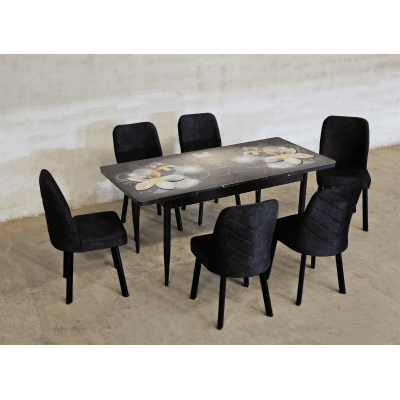 Set masa Oreo Flower cu 6 scaune Negre