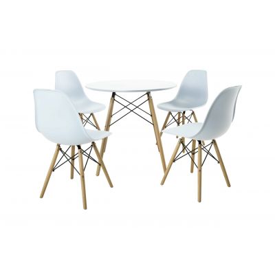 Set masa Round cu 4 scaune, Alb