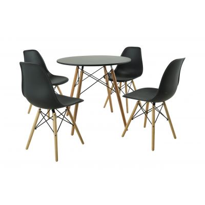 Set masa Round cu 4 scaune, Negru