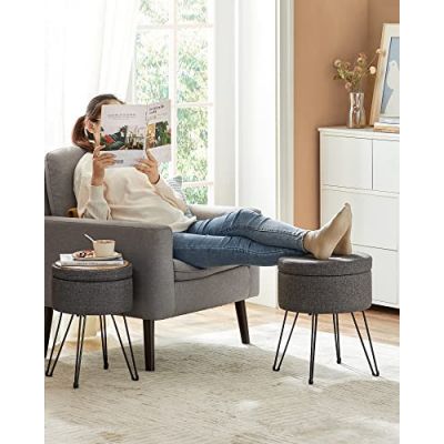 Taburet cu depozitare, Songmics, Gri, 31×31×43 cm