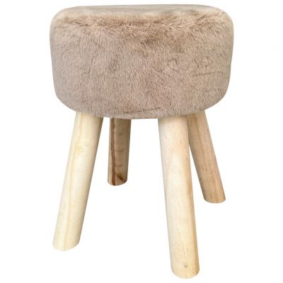 Taburet din lemn, textil, material pe bază de lemn, bej