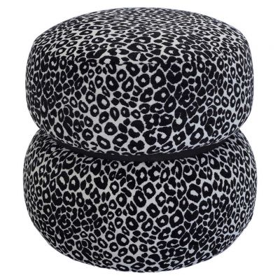 Taburet din lemn, textil, material pe bază de lemn, negru, alb