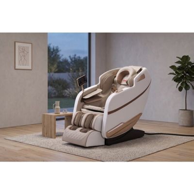 Fotoliu masaj gravitație zero alb, funcție încălzire, bluetooth, role picioare, airbag complet