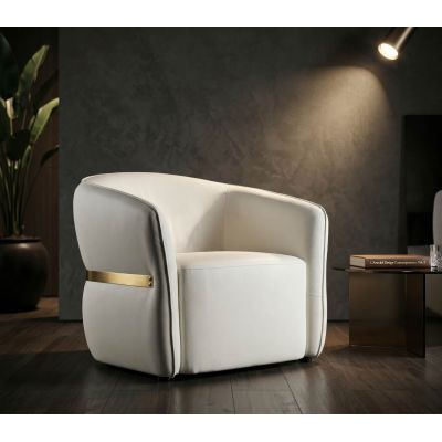 Fotoliu, Mauro Ferretti, Minsk, 86x82x80 cm, lemn de pin/piele ecologica, alb/auriu