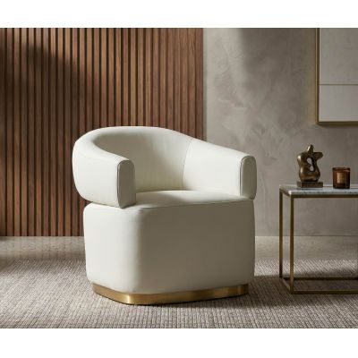 Fotoliu, Mauro Ferretti, Minsk Plus, 80x84x80 cm, lemn de pin/piele ecologica, alb/auriu