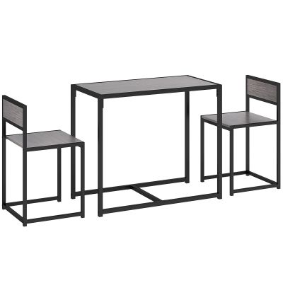 HOMCOM Set bar 3 piese, 2 scaune, 1 masă, 90 cm x 47 cm x 76 cm, Gri | Aosom Romania