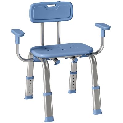 HOMCOM Taburet de duș scaun de duș ergonomic cu mânere, spătar, înălțime și șezut reglabile, albastru | Aosom Romania
