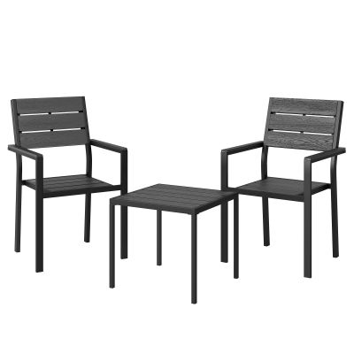 Outsunny Set bistro de grădină 3 piese masă bistro cu 2 scaune, design lamele, aspect lemn, blat HDPE rezistent la rugină | Aosom Romania