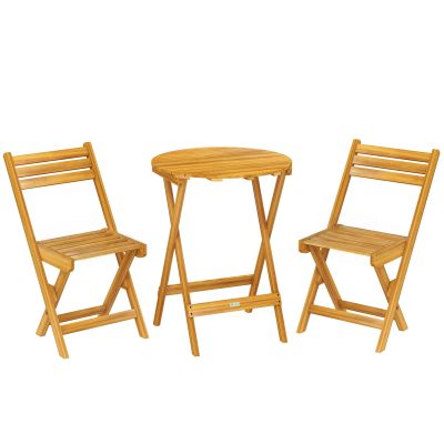 Outsunny Set bistro pliant 3 piese din lemn de acacia cu masă rotundă și 2 scaune, fără asamblare, 60x60x75cm, Natural | Aosom Romania