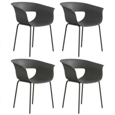 Outsunny Set de 4 Scaune de Exterior, cu Brațe, Spătar Perforat, Picioare Metalice, Gri Închis | Aosom Romania