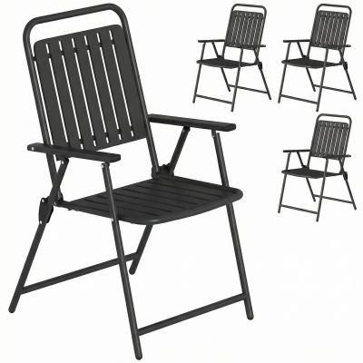 Outsunny Set de 4 scaune de grădină pliabile pentru exterior cu cotiere, spătar și șezut cadru metalic 55x63x93 cm negru | Aosom Romania