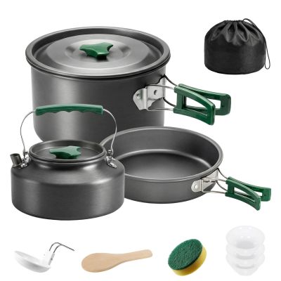 Outsunny Set de vase pentru camping din aluminiu 11 piese, cu geantă de depozitare și mânere anti-arsură, Ø19x10cm, Gri | Aosom Romania